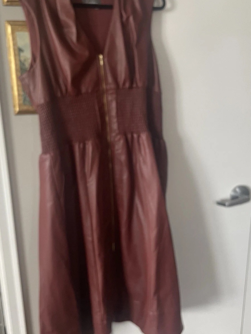 Anthropologie Dress Sleeveless Faux Leather Midi Burgundy 1x nwt$280